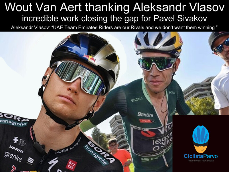 Wout Van Aert thanking Aleksandr Vlasov