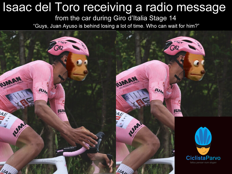 Isaac del Toro receiving a radio message from the car  during Giro d'Italia Stage 14
