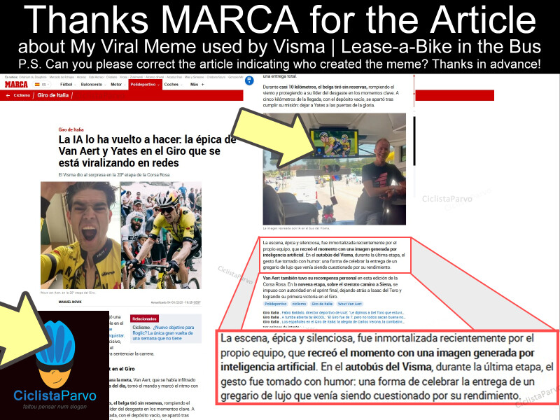 Thanks MARCA for the Article about My Viral Meme used by Visma | Lease-a-Bike in the Bus