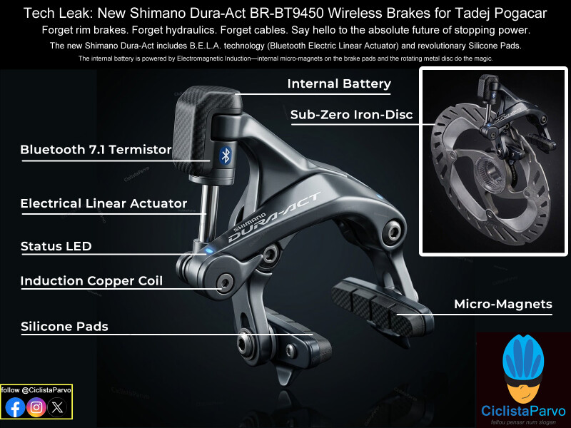 Tech Leak: New Shimano Dura-Act BR-BT9450 Wireless Brakes for Tadej Pogacar