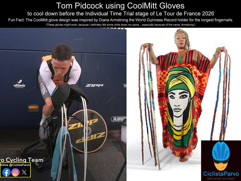 Tom Pidcock using CoolMitt Gloves to cool down before the Individual Time Trial