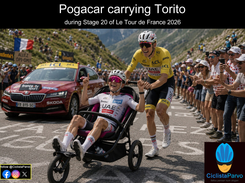 Pogacar carrying Torito during Stage 20 of Le Tour de France 2026