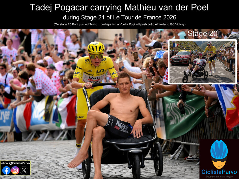 Tadej Pogacar carrying Mathieu van der Poel during Stage 21 of Le Tour de France 2026