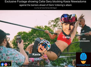 Exclusive Footage showing Celia Gery blocking Kasia Niewiadoma against the barriers